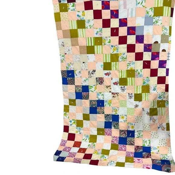 Handmade Patchwork Quilt Reversible Floral Backing Cottagecore Farmhouse Decor - Picture 9 of 9